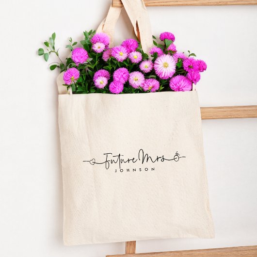 Leuke Toekomst Mrs Script Hart Ring Custom Bruilof Tote Bag