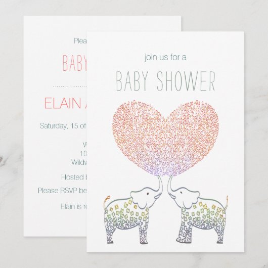 Leuke Tons van LIEFDE Olifant Hart BABY SHOWER Kaart (Voorkant / Achterkant)