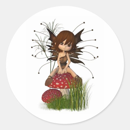 Leuke Toon herfst fee en paddestoel Ronde Sticker (Voorkant)