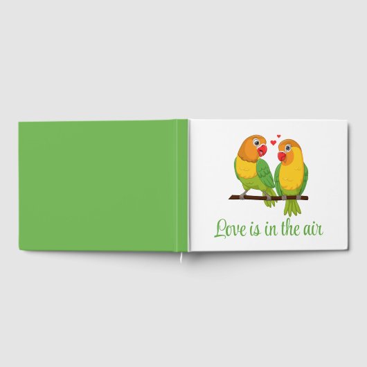 Leuke Tortelduifjes Cartoon Lovebirds Groene Bruil Gastenboek (Volledig)