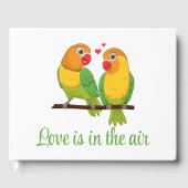 Leuke Tortelduifjes Cartoon Lovebirds Groene Bruil Gastenboek (Voorkant)