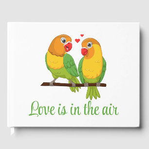 Leuke Tortelduifjes Cartoon Lovebirds Groene Bruil Gastenboek