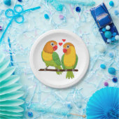Leuke Tortelduifjes Geel en Groen Lovebirds Bruilo Papieren Bordje (Feest)