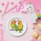 Leuke Tortelduifjes Geel en Groen Lovebirds Bruilo Papieren Bordje (Feest)