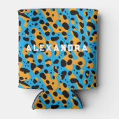 Leuke trendy blauwe Sinaasappel cheetah luipaard p Blikjeskoeler (Voorkant)