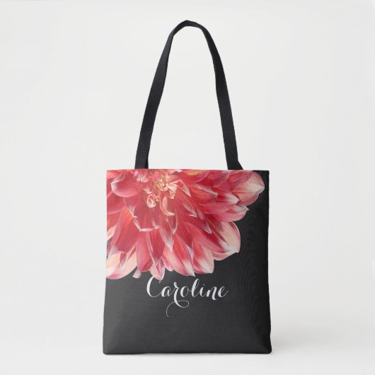 Leuke trendy chique perzik roze rode dahlia bloem tote bag (Voorkant)