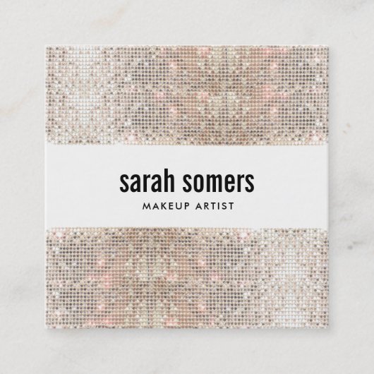Leuke Trendy Faux Zilveren Sequin Beauty Salon Squ Vierkante Visitekaartje (Voorkant)