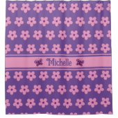 Leuke Trendy Paarse Vlinders Roze Bloemen Custom Douchegordijn (Voorkant)