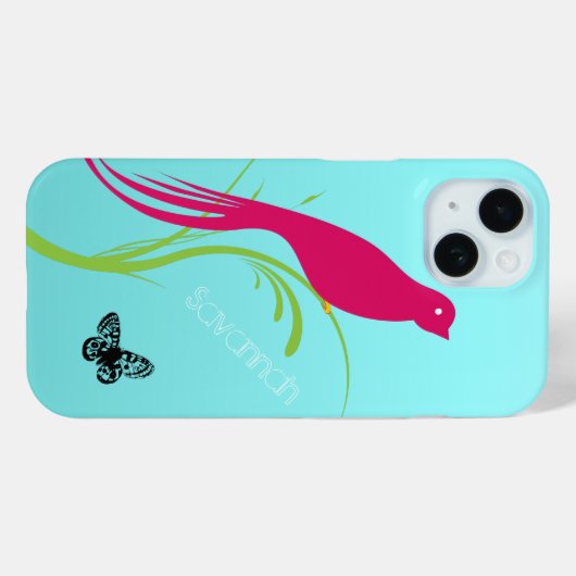 Leuke Trendy Roze Zwaluw Vogel Vlinder op Aqua Case-Mate iPhone Case (Achterkant (horizontaal))