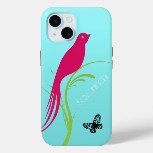 Leuke Trendy Roze Zwaluw Vogel Vlinder op Aqua Case-Mate iPhone Case (Achterkant)