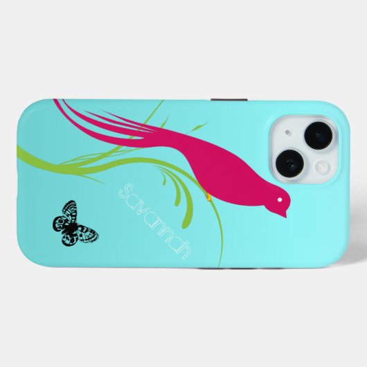 Leuke Trendy Roze Zwaluw Vogel Vlinder op Aqua Case-Mate iPhone Case (Achterkant (horizontaal))