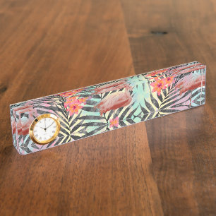 Leuke trendy tropische flamingo's bloemenverf naambordje