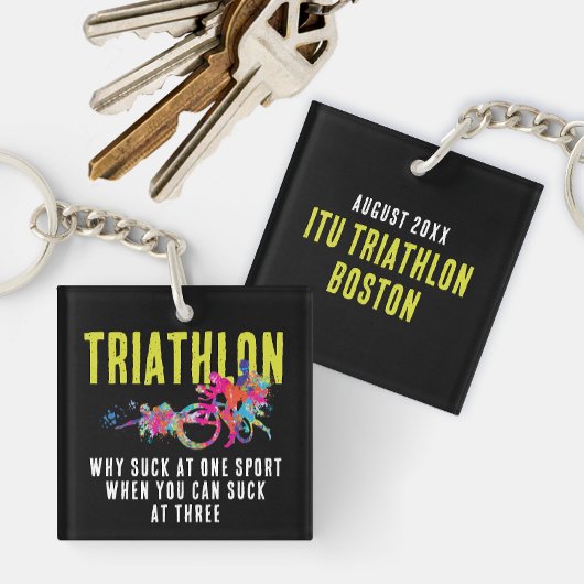 Leuke triathlon Humor zwart groen en verfspetter Sleutelhanger