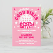 Leuke Trillingen Groovy Roze Verjaardags Uitnodigi Kaart (Staand voorkant)