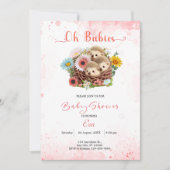 Leuke Triplet Baby's Roze Bloemen Baby shower Mode Kaart (Voorkant)