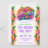 Leuke Tropische Aloha Verjaardag Pool Party Groen Kaart (Voorkant)