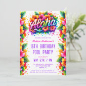 Leuke Tropische Aloha Verjaardag Pool Party Kaart (Staand voorkant)