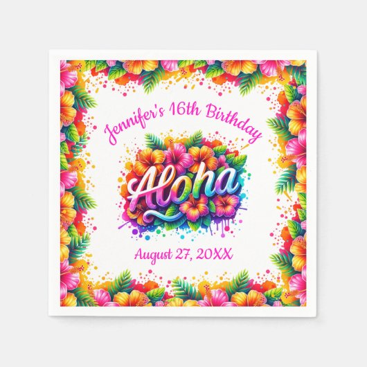 Leuke Tropische Aloha Verjaardagsfeest Luau Party Servet (Voorkant)