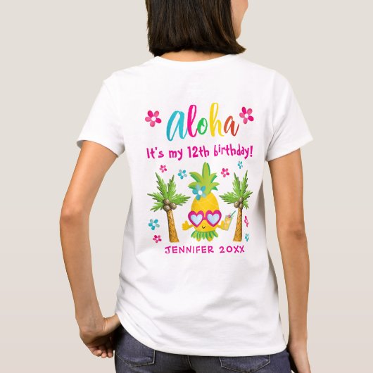 Leuke Tropische Ananas Luau Verjaardagsfeest T-shirt (Achterkant)