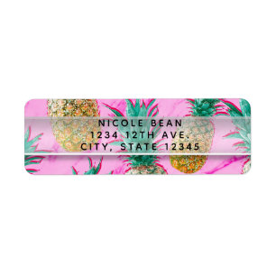 Leuke Tropische Ananas & Roze Marmer Chic Feestje Etiket