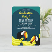 Leuke Tropische Blauwgroen Bananen Toucans Afstude Kaart (Staand voorkant)