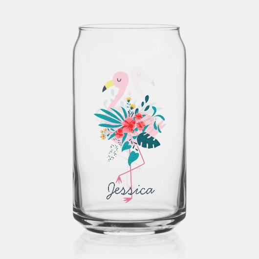 Leuke tropische flamingo gepersonaliseerd blikvorm glas (Voorkant)