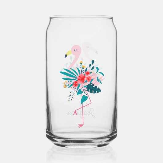 Leuke tropische flamingo gepersonaliseerd blikvorm glas (Achterkant)