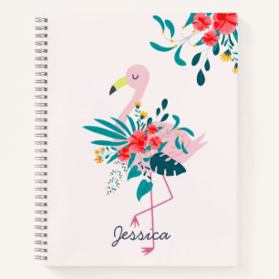 Leuke tropische flamingo gepersonaliseerd notitieboek