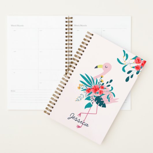Leuke tropische flamingo gepersonaliseerd planner (Display)