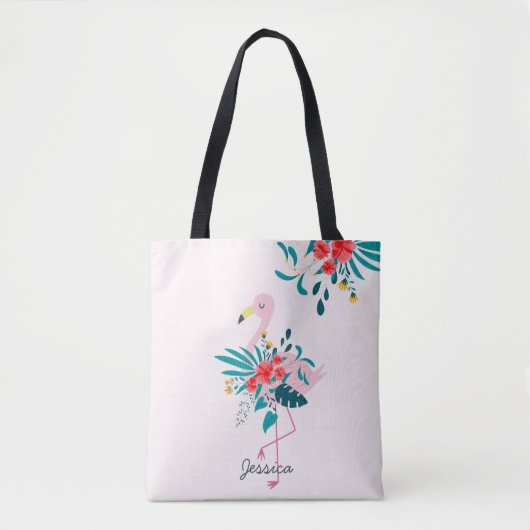 Leuke tropische flamingo gepersonaliseerd tote bag (Voorkant)