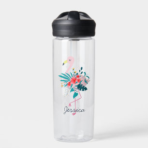 Leuke tropische flamingo gepersonaliseerd waterfles