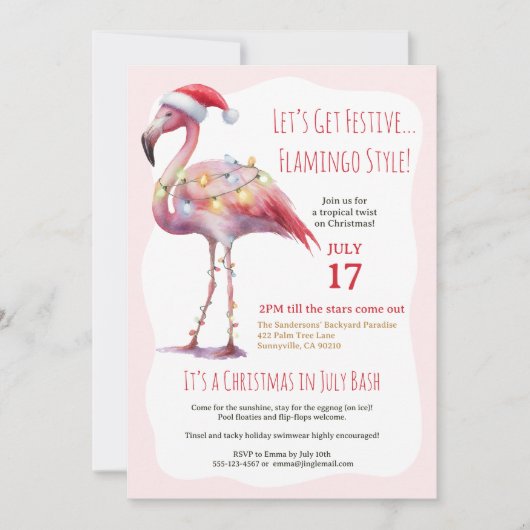Leuke tropische flamingo kerst in juli feest kaart (Voorkant)