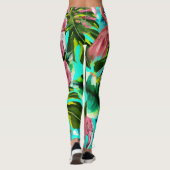 Leuke tropische groene palm roze flamingo's vakant leggings (Achterkant)
