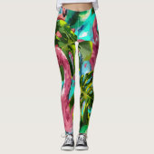Leuke tropische groene palm roze flamingo's vakant leggings (Voorkant)