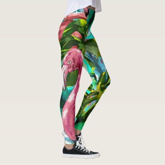 Leuke tropische groene palm roze flamingo's vakant leggings (Rechts)