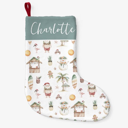 Leuke tropische kerst gepersonaliseerd kleine kerstsok (Voorkant)