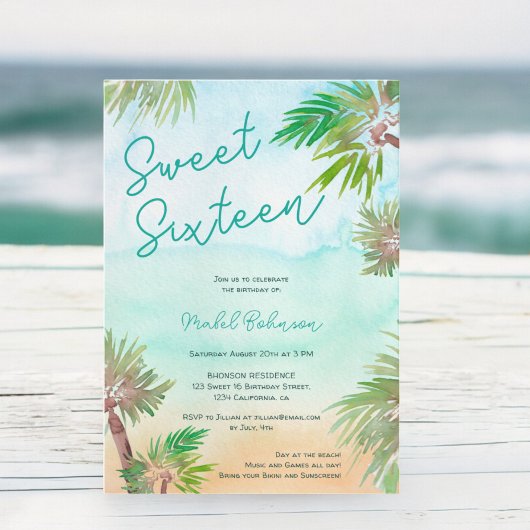 Leuke tropische palmbomen waterverf strand Sweet 1 Kaart