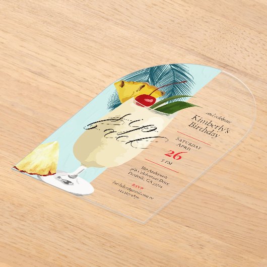Leuke Tropische Pina Colada Cocktail Verjaardagsfe Acryl Uitnodigingen (Laagn)