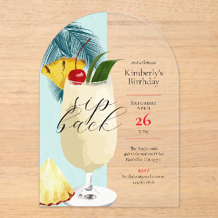 Leuke Tropische Pina Colada Cocktail Verjaardagsfe Acryl Uitnodigingen
