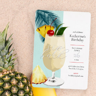 Leuke Tropische Pina Colada Cocktail Verjaardagsfe Folie Uitnodiging