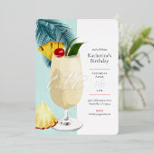 Leuke Tropische Pina Colada Cocktail Verjaardagsfe Folie Uitnodiging (Staand Voorkant)