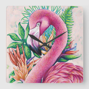 Leuke Tropische Roze Flamingo Wandklok