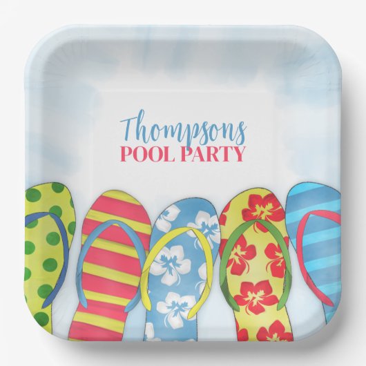 Leuke Tropische Zomer Teenslippers Zwembad Party L Papieren Bordje (Voorkant)
