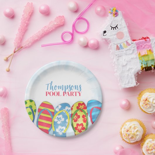Leuke Tropische Zomer Teenslippers Zwembad Party L Papieren Bordje (Feest)