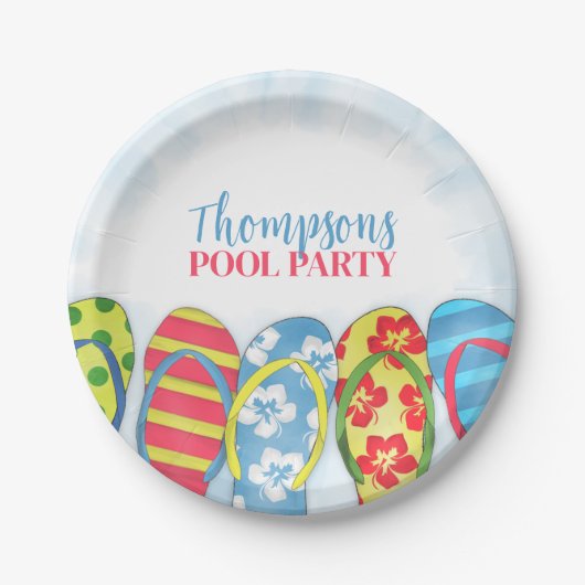 Leuke Tropische Zomer Teenslippers Zwembad Party L Papieren Bordje (Voorkant)