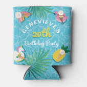 Leuke tropische zomer zwembad drijft verjaardagsfe blikjeskoeler (Voorkant)