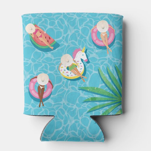 Leuke tropische zomer zwembad drijft verjaardagsfe blikjeskoeler (Achterkant)