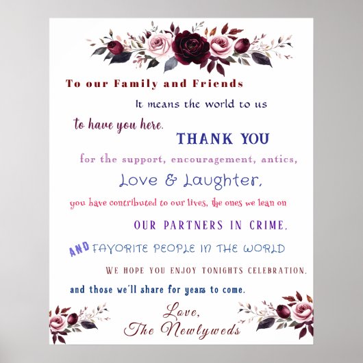 Leuke Trouw Dank Je Rood Roze Rozen Poster (Voorkant)
