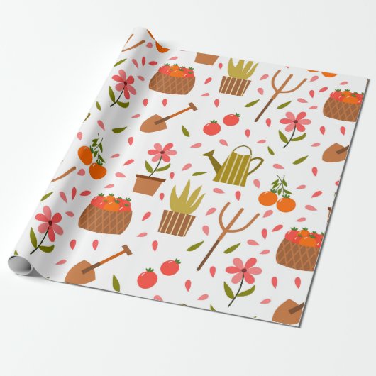 Leuke tuingereedschappen en Planten Naadloze Patro Cadeaupapier (Uitgerold)