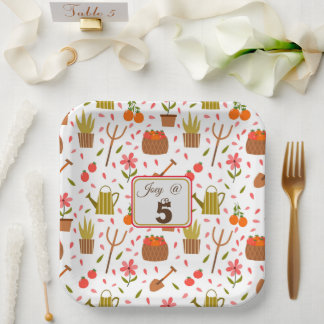 Leuke tuingereedschappen en Planten Naadloze Patro Papieren Bordje